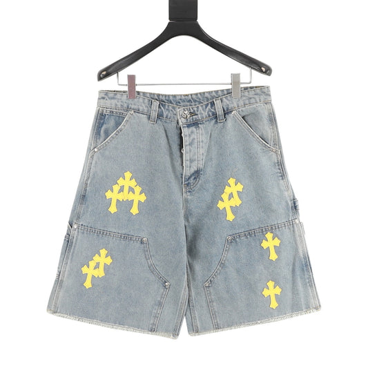 Chrome Hearts Leather-Label Cross Denim Shorts front view