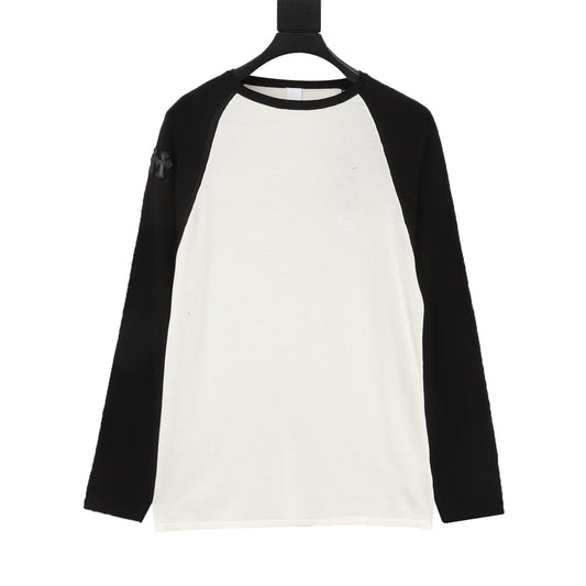 Chrome Hearts Logo Embroidered Contrast Knit Long-Sleeve Top front view