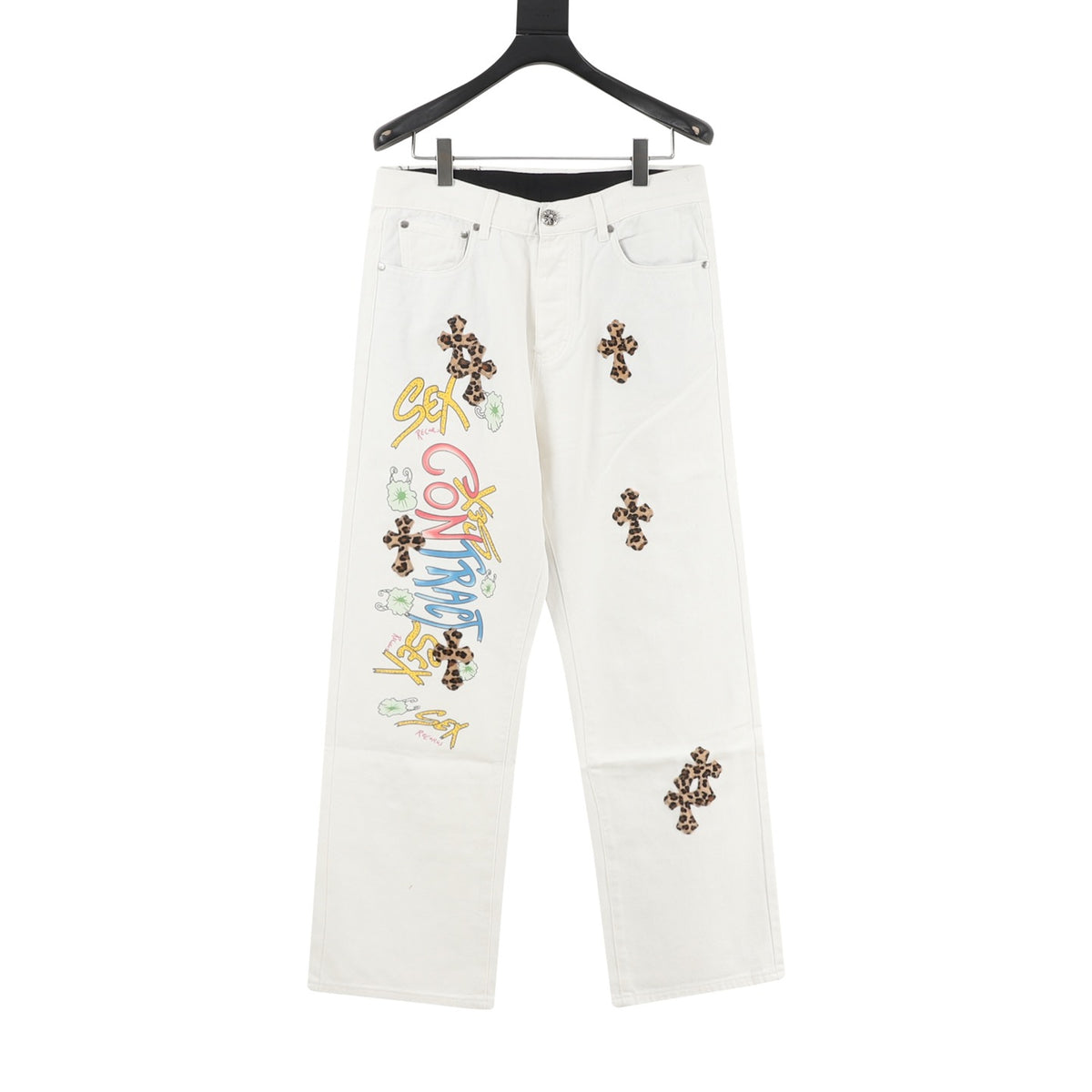 Chrome Hearts Cross Patch Embroidered Washed Jeans front view