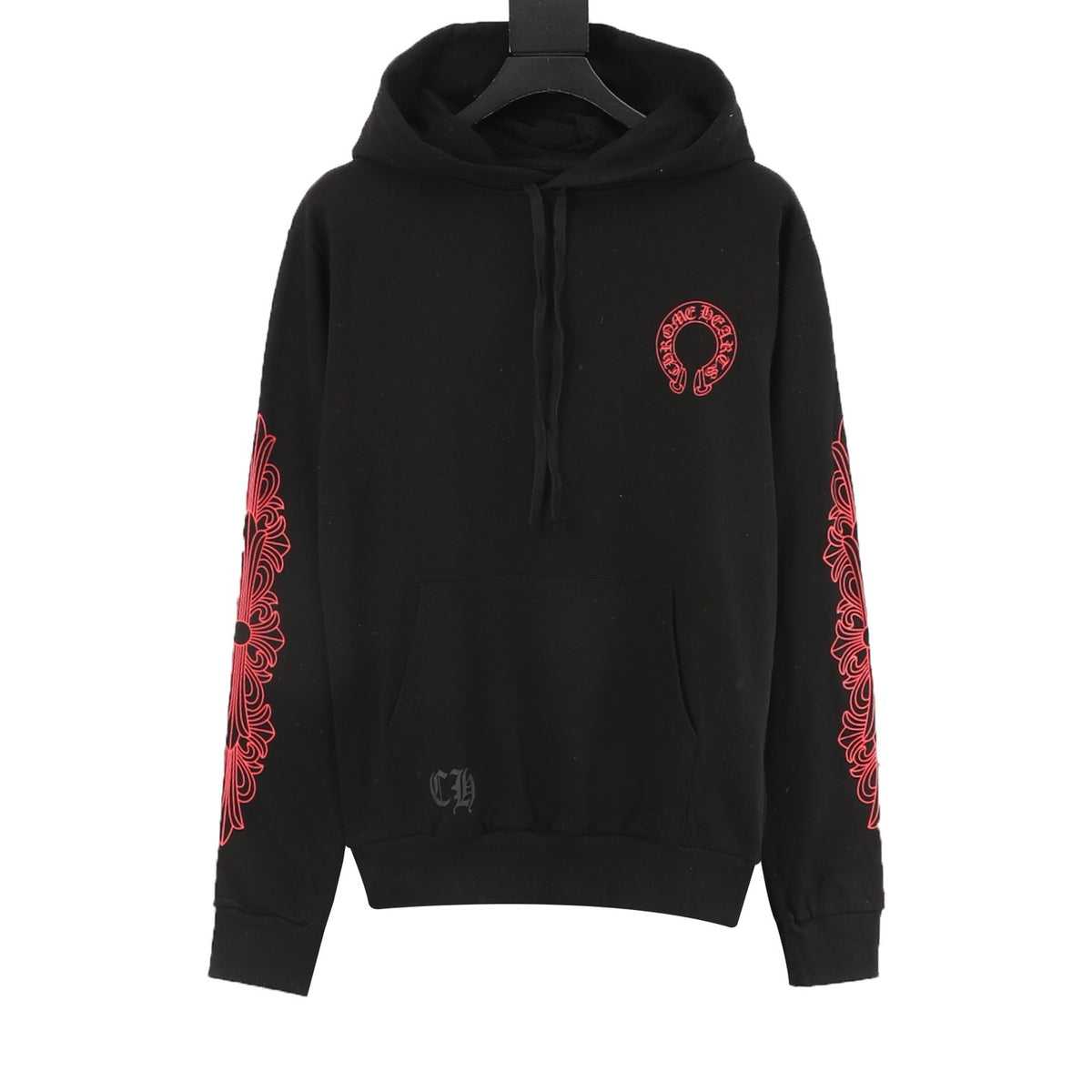 Chrome Hearts Gothic Script Horseshoe Print Hoodie front view