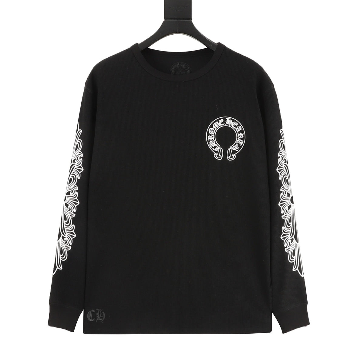 Chrome Hearts Waffle-Knit Cross and Scroll Print Long-Sleeve Top front view