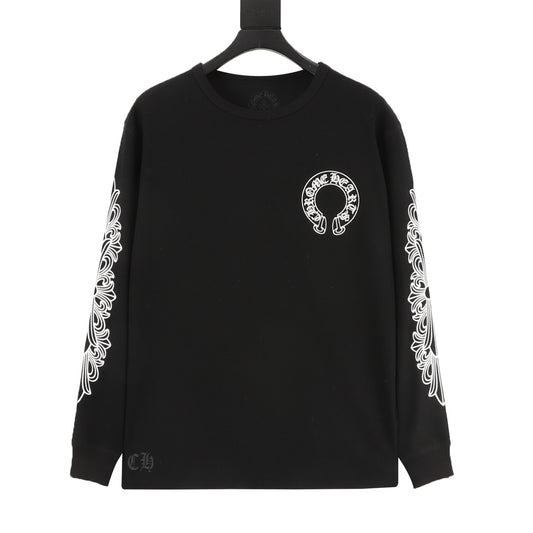 Chrome Hearts Waffle-Knit Cross and Scroll Print Long-Sleeve Top front view