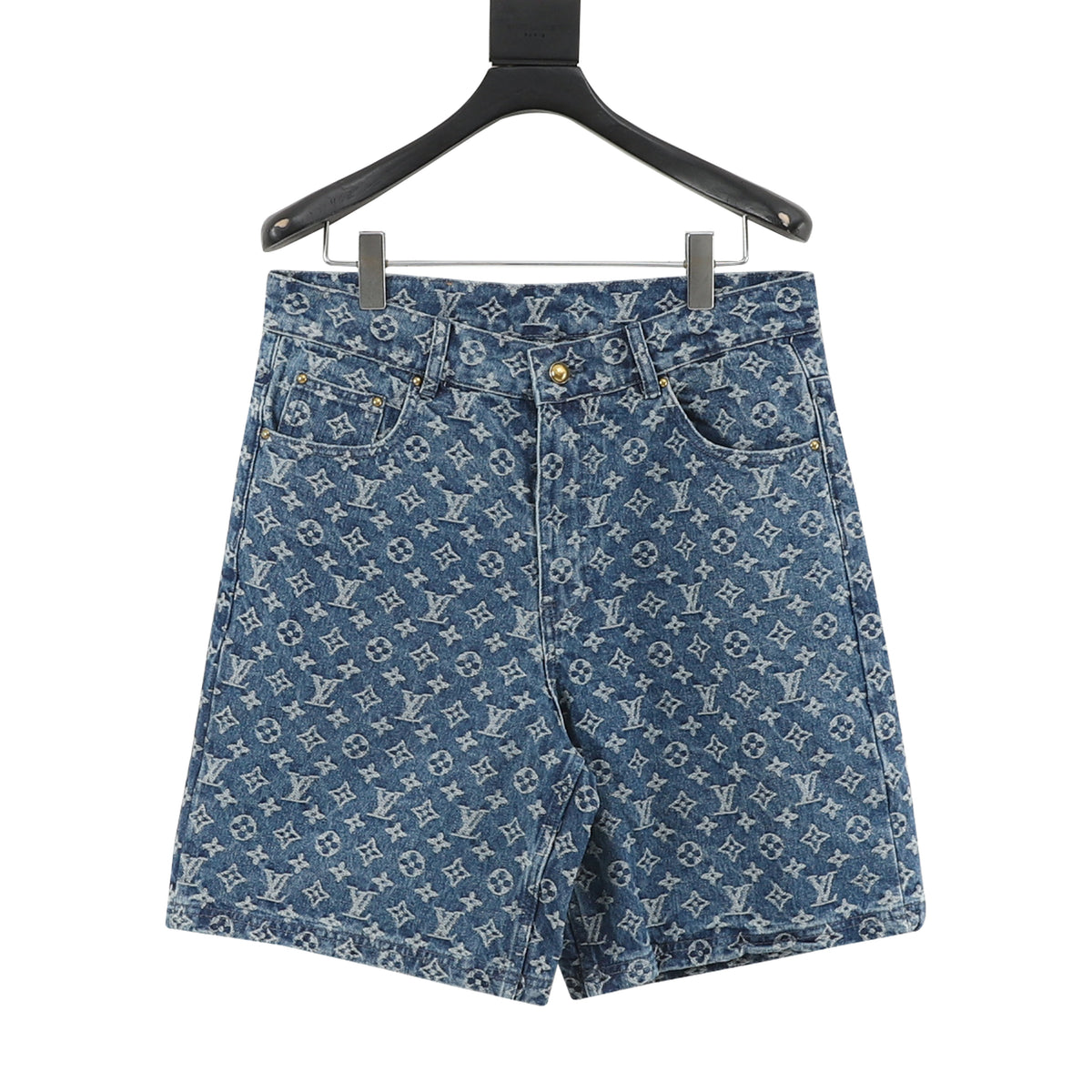 Louis Vuitton Monogram Denim Shorts - Blue front view