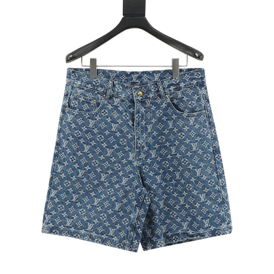 Louis Vuitton Monogram Denim Shorts - Blue front view