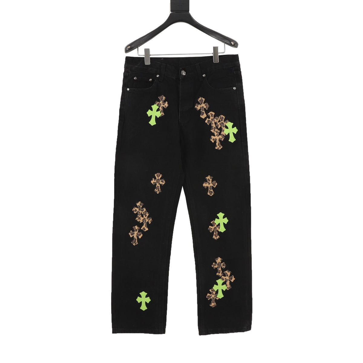Chrome Hearts Cross Patch Embroidered Washed Jeans front view