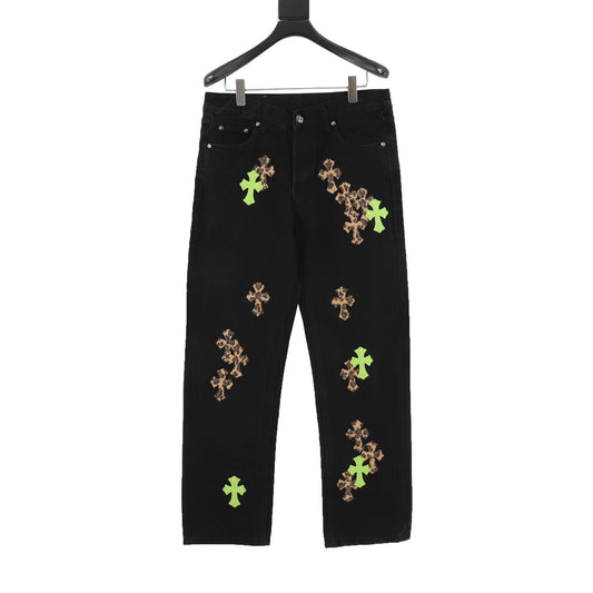 Chrome Hearts Cross Patch Embroidered Washed Jeans front view