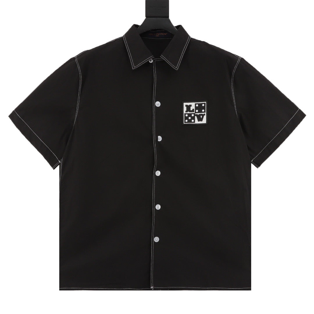 Louis Vuitton Dice-Letter Embroidered Short-Sleeve Shirt - White front view