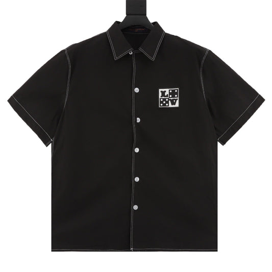 Louis Vuitton Dice-Letter Embroidered Short-Sleeve Shirt - White front view