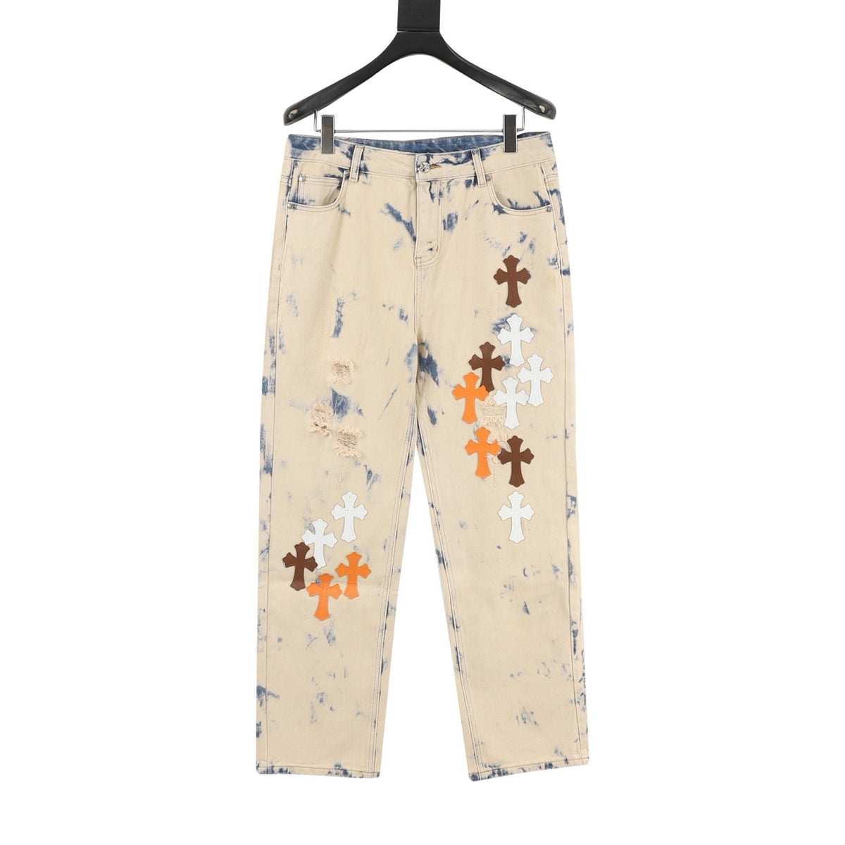 Chrome Hearts Cross Patch Embroidered Washed Jeans front view