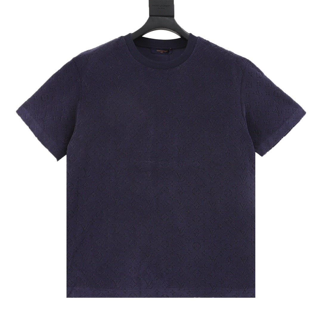 Louis Vuitton Flocked Embossed Terry T-Shirt - Navy front view