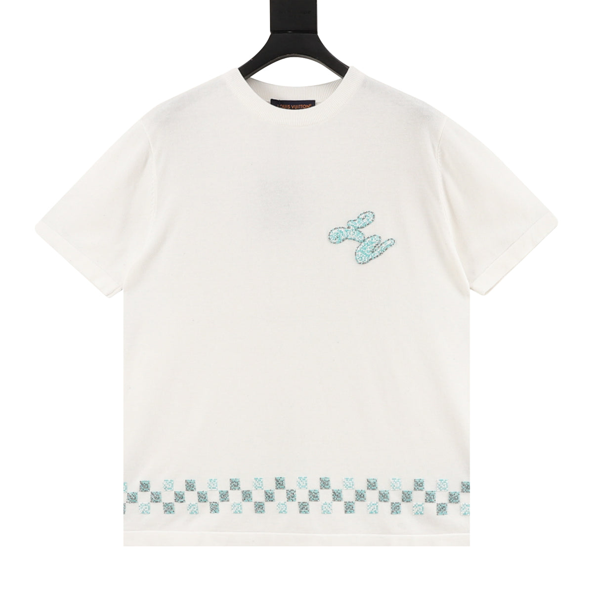Louis Vuitton Beaded Damier Embroidered Knit T-Shirt front view