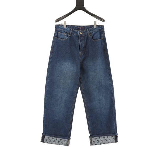 Louis Vuitton Monogram Cuffed Straight-Leg Jeans - Blue front view