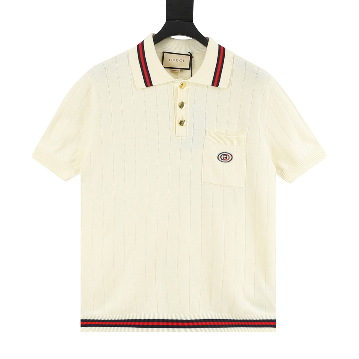 Gucci Pocket Embroidered Knit Polo Shirt front view