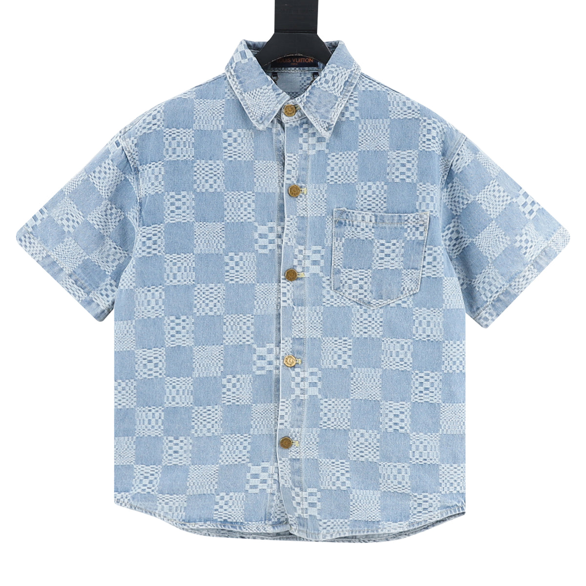Louis Vuitton Damier Denim Short-Sleeve Shirt front view