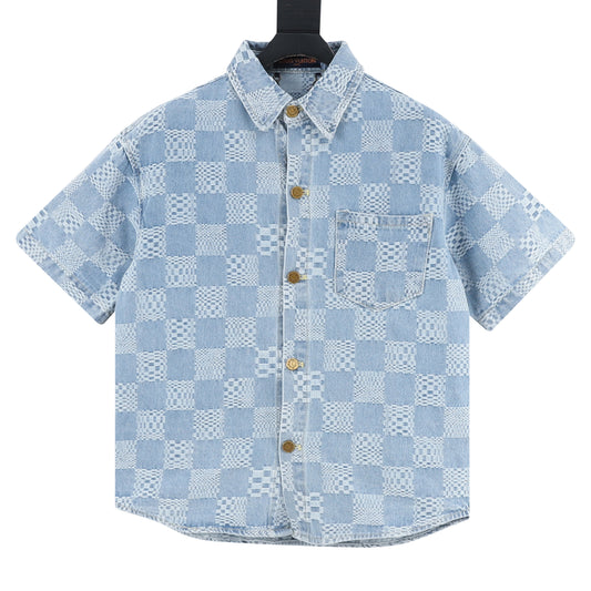 Louis Vuitton Damier Denim Short-Sleeve Shirt front view