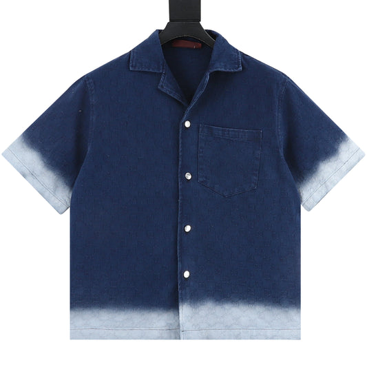 Gucci Gradient Monogram Jacquard Denim Short-Sleeve Jacket front view