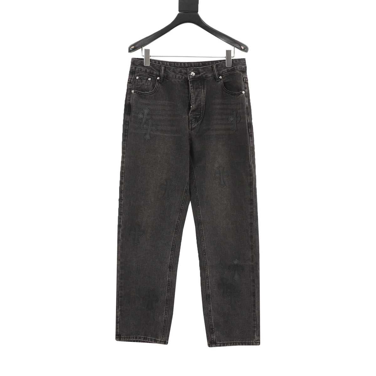 Chrome Hearts Cross Patch Embroidered Washed Jeans front view
