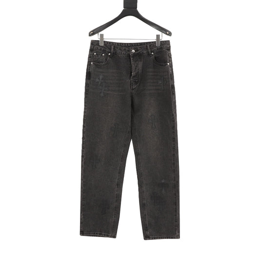 Chrome Hearts Cross Patch Embroidered Washed Jeans front view