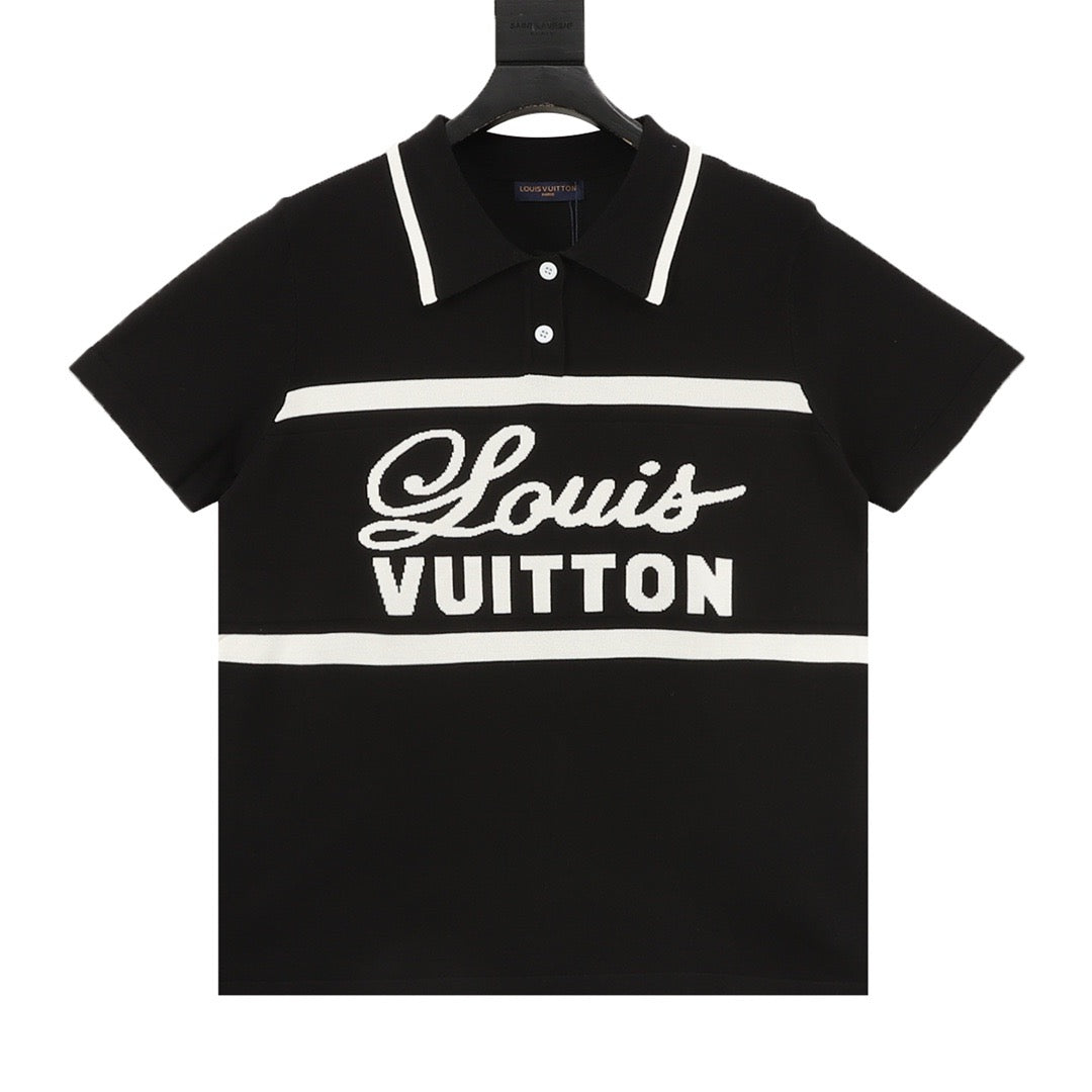 Louis Vuitton Stripe Signature Jacquard Knit Polo Shirt front view