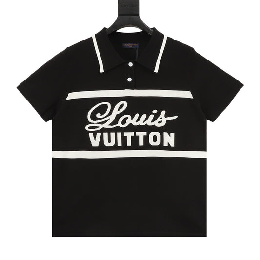 Louis Vuitton Stripe Signature Jacquard Knit Polo Shirt front view