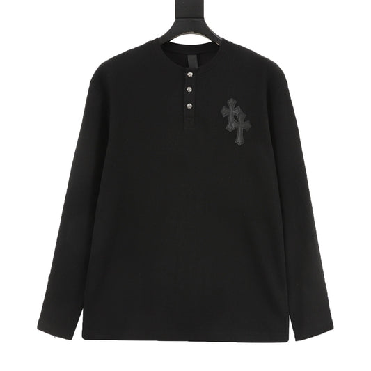 Chrome Hearts Cross Patch Waffle-Knit Henley Long-Sleeve Top front view