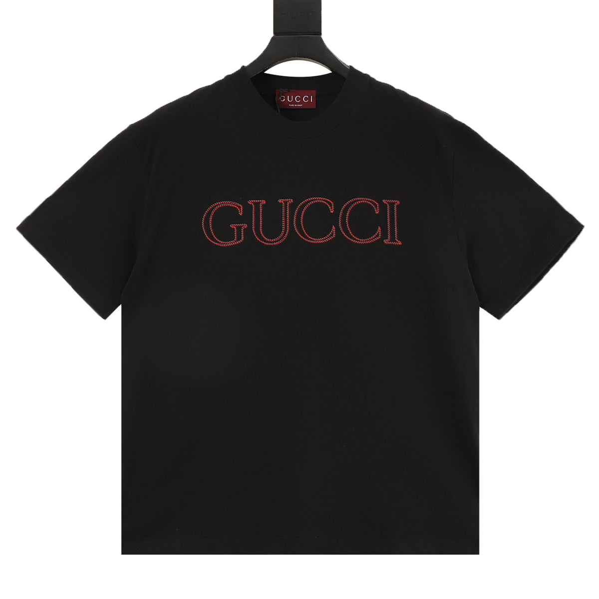 Gucci Red-Green Shadow Logo Embroidered T-Shirt front view