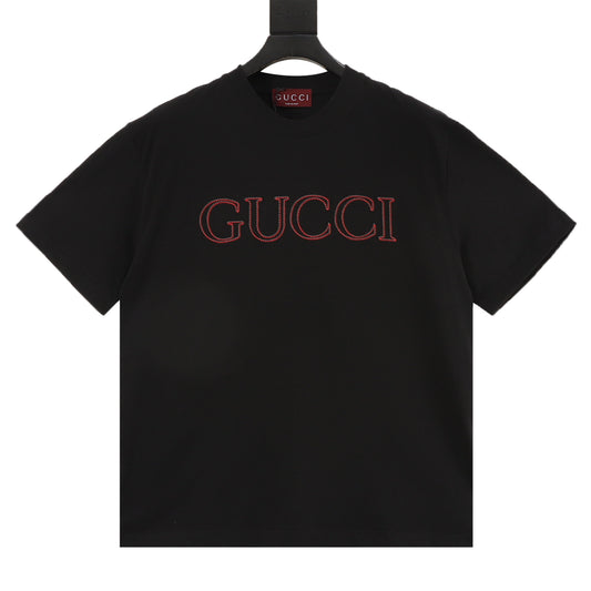 Gucci Red-Green Shadow Logo Embroidered T-Shirt front view