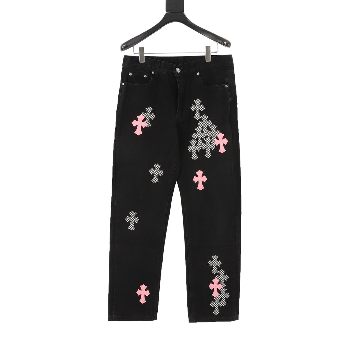 Chrome Hearts Cross Patch Embroidered Washed Jeans front view
