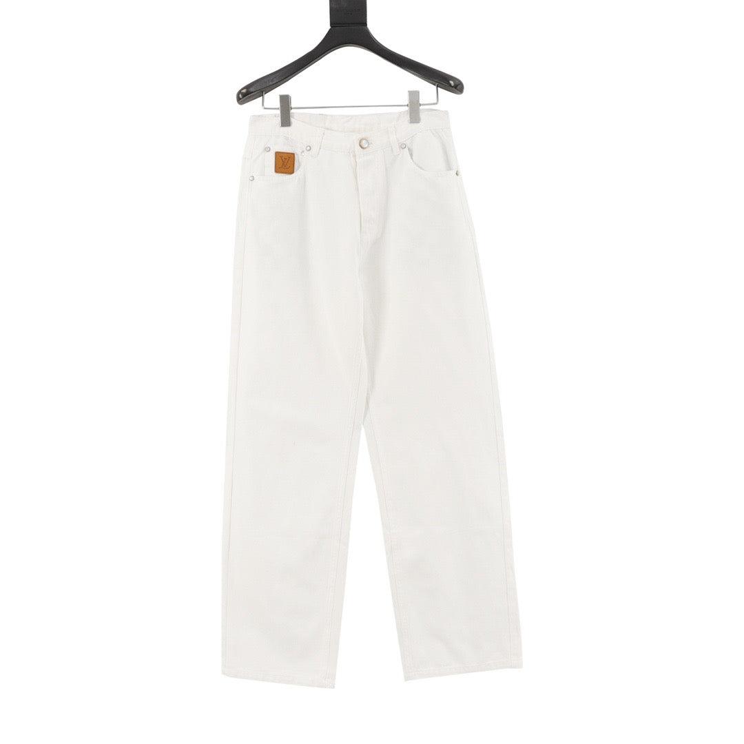 Louis Vuitton Embroidered-Pocket Denim Trousers - White front view