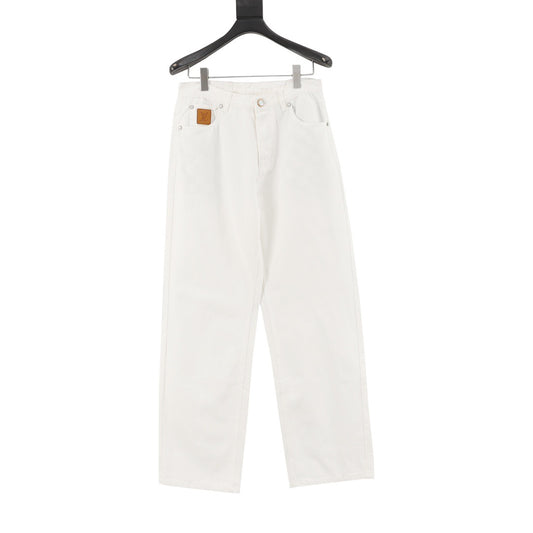 Louis Vuitton Embroidered-Pocket Denim Trousers - White front view