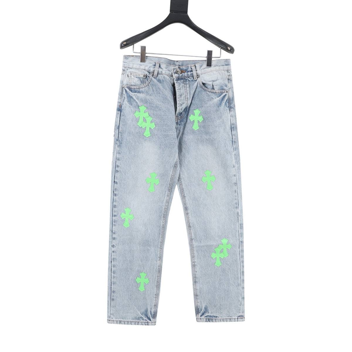 Chrome Hearts Cross Patch Embroidered Washed Jeans front view