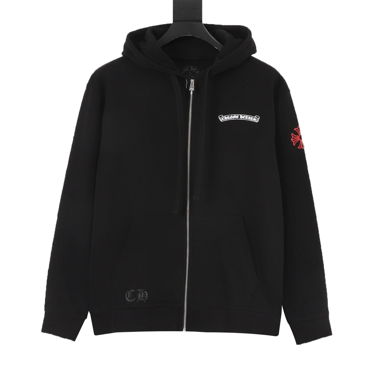 Chrome Hearts Scroll Logo Print Zip Hoodie front view