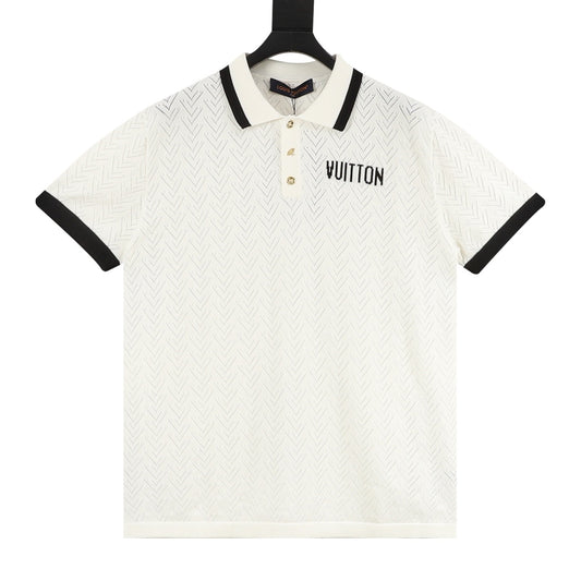 Louis Vuitton Color-Block Letter Knit Polo Shirt front view