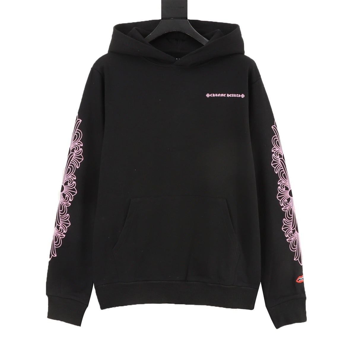 Chrome Hearts Pink Gothic Script Hoodie front view