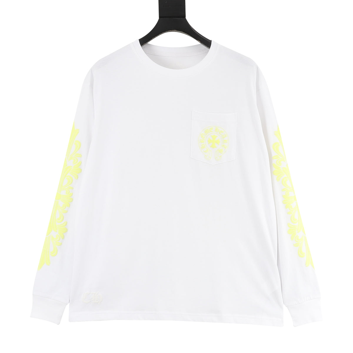 Chrome Hearts Yellow Script Cross-Sleeve Long-Sleeve T-Shirt front view