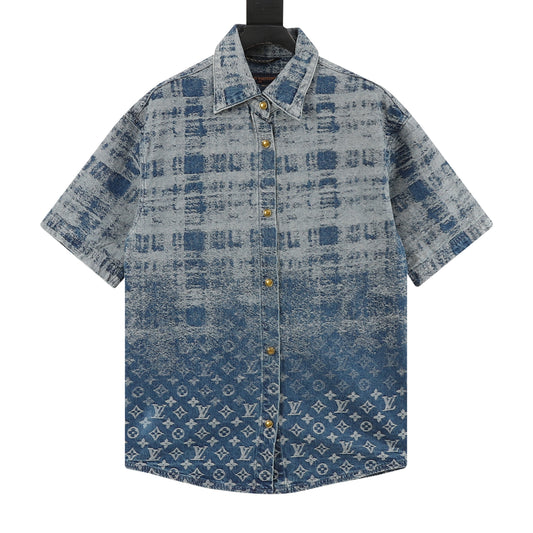 Louis Vuitton Gradient Check Jacquard Denim Shirt - Blue front view