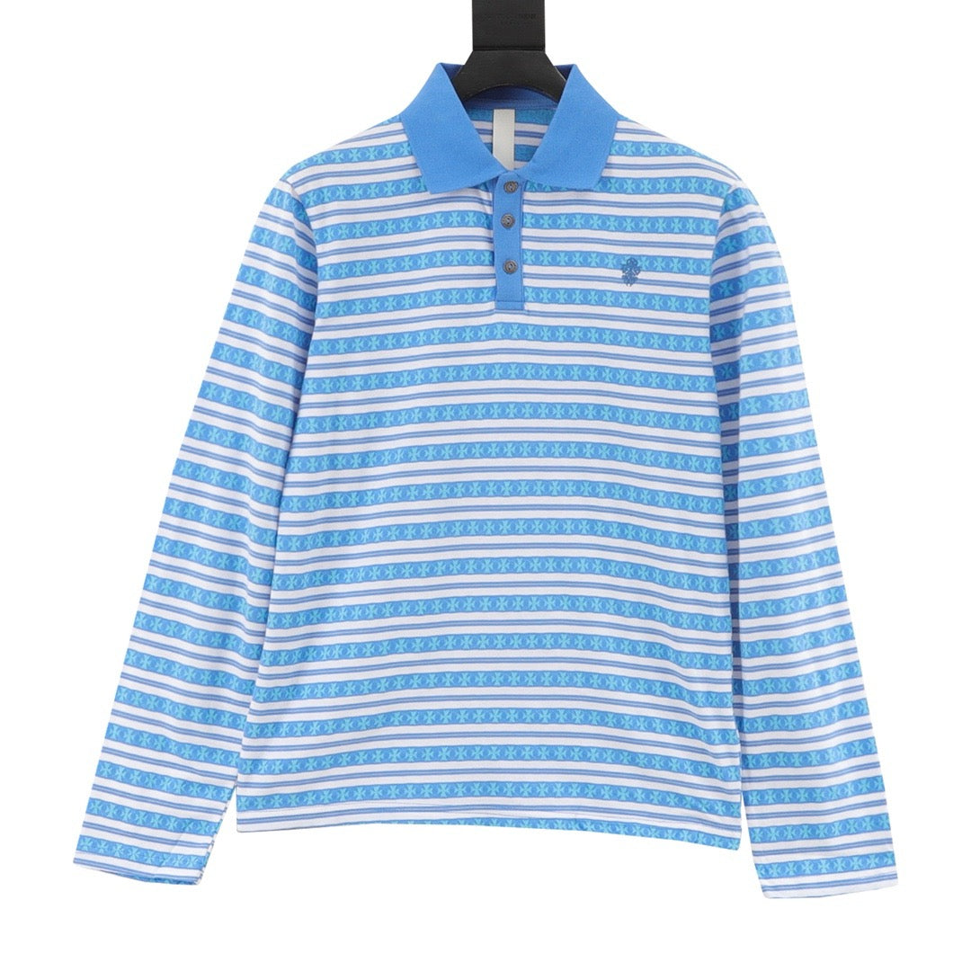 Chrome Hearts Striped Collar Long-Sleeve Polo Shirt front view