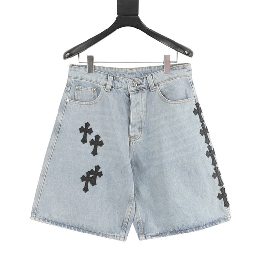 Chrome Hearts Leather-Label Cross Denim Shorts front view