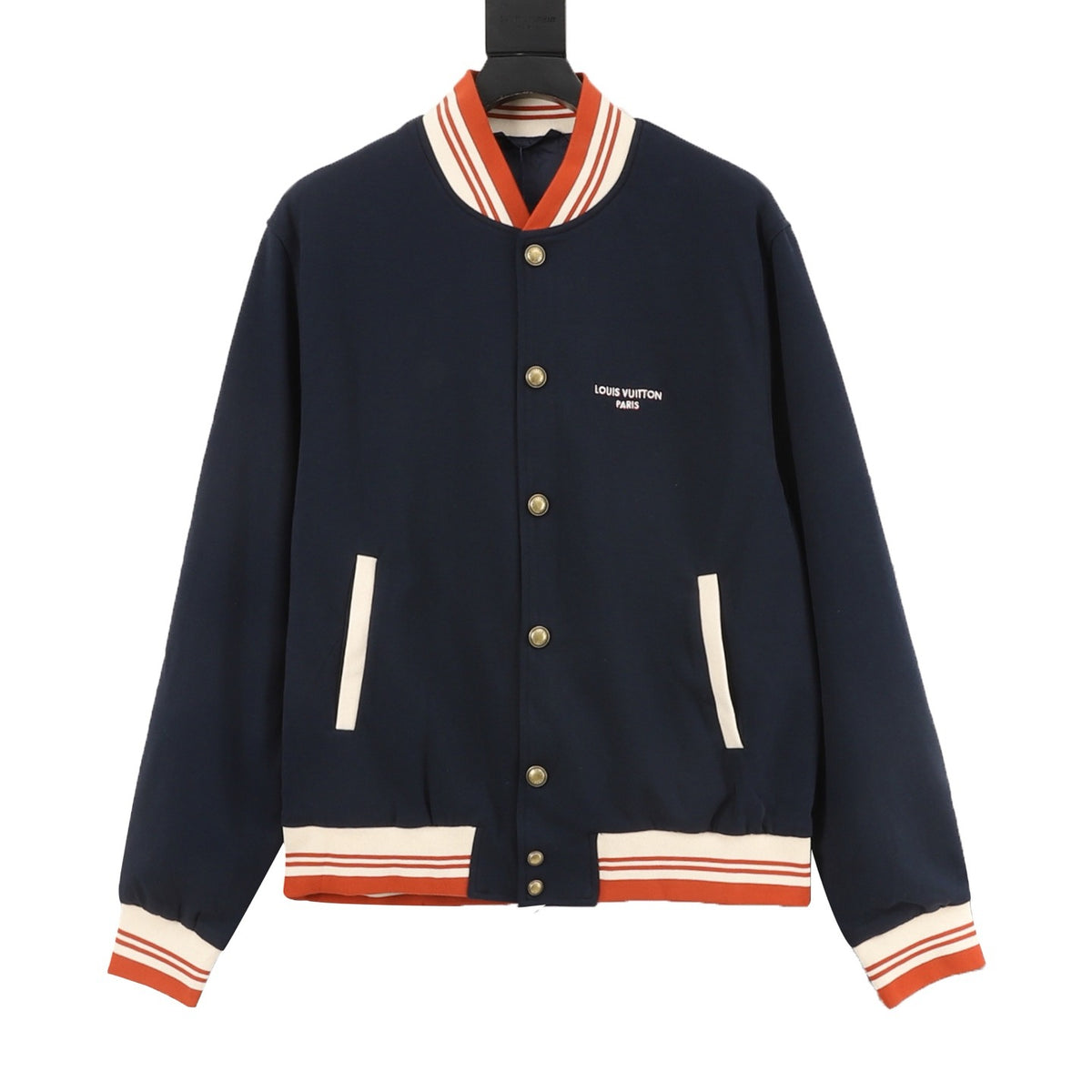 Louis Vuitton Overlapping-Letter Embroidered Baseball Jacket - Black front view