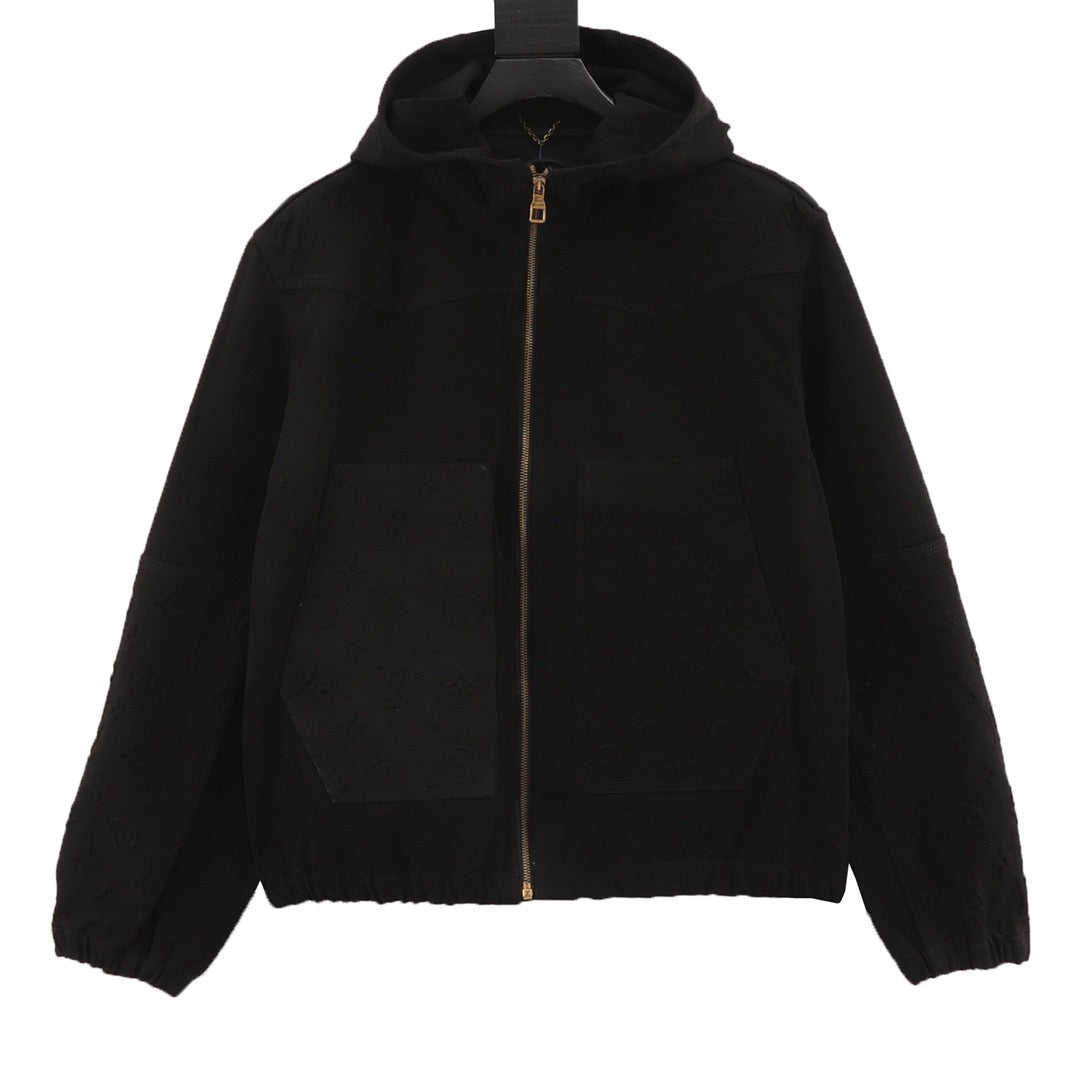 Louis Vuitton Embossed Monogram Hooded Denim Jacket front view