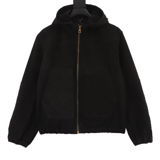 Louis Vuitton Embossed Monogram Hooded Denim Jacket front view