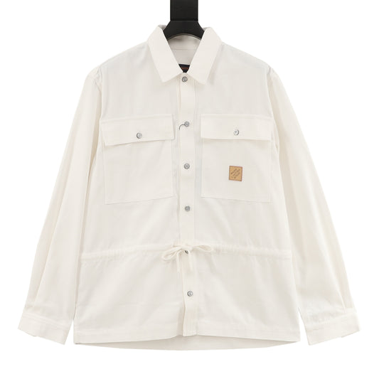 Louis Vuitton Leather-Patch Printed Shirt Jacket - Ivory front view