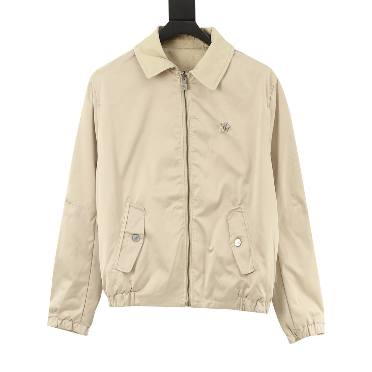Louis Vuitton Damier Reversible Leather-Collar Jacket - Beige front view