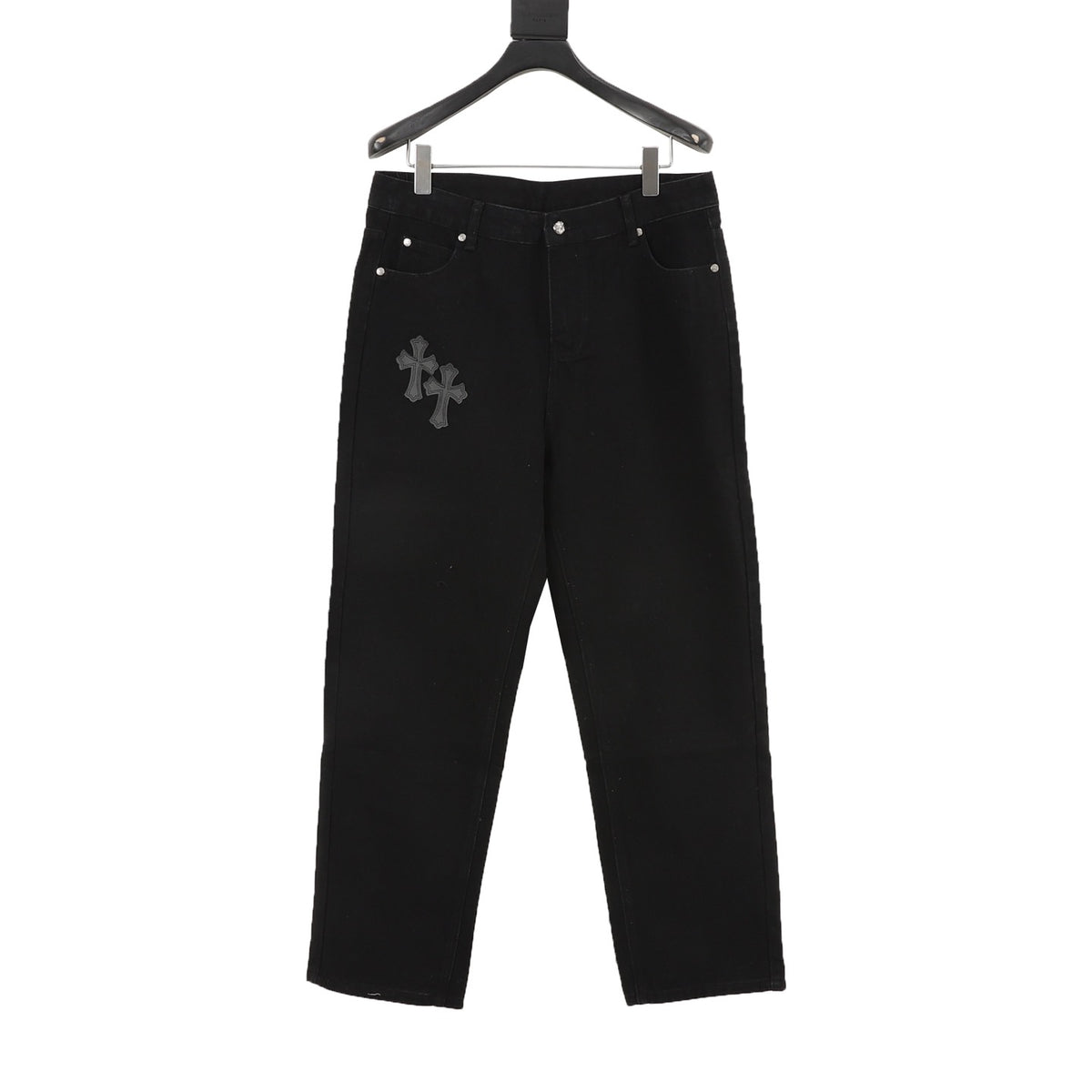 Chrome Hearts Cross Patch Embroidered Washed Jeans front view
