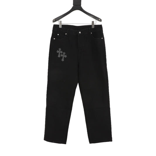 Chrome Hearts Cross Patch Embroidered Washed Jeans front view