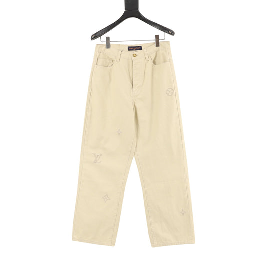 Louis Vuitton Monogram Signature Embroidered Jeans - Blue front view