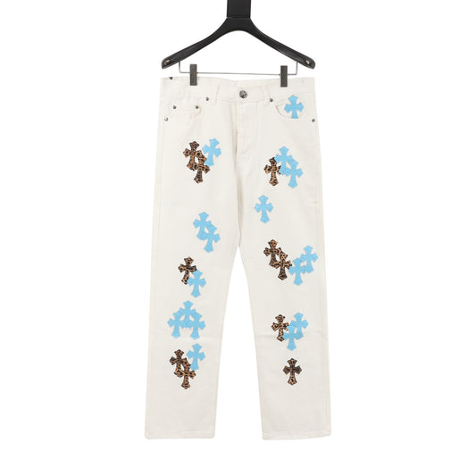 Chrome Hearts Cross Patch Embroidered Washed Jeans front view
