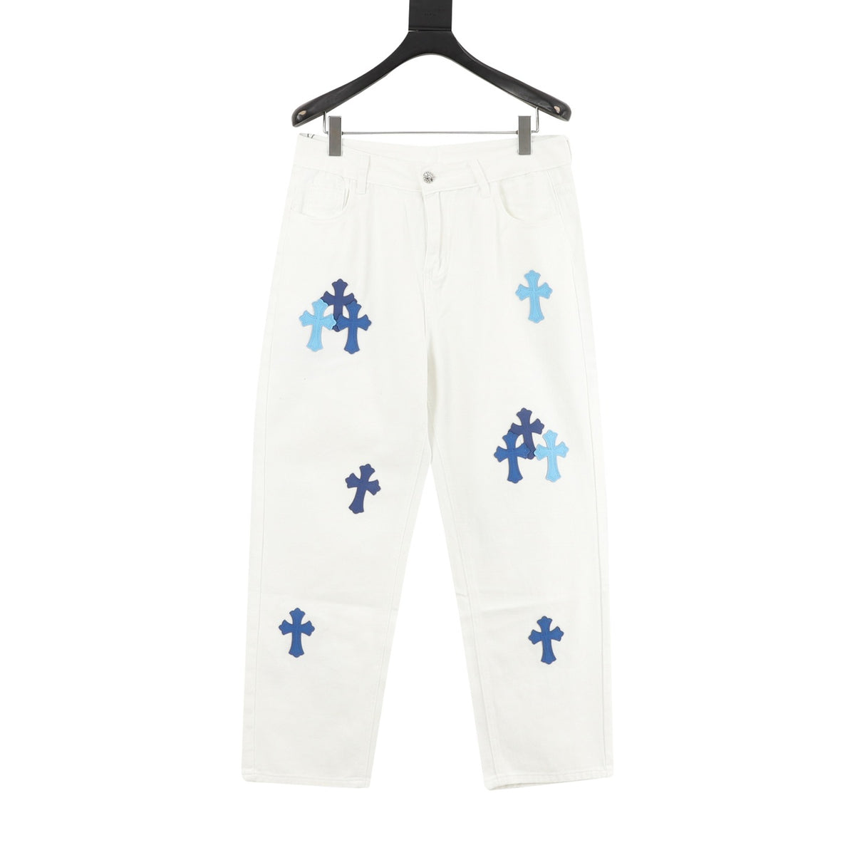 Chrome Hearts Cross Patch Embroidered Washed Jeans front view