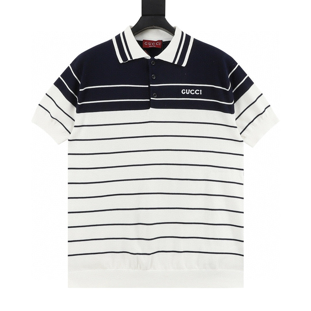 Gucci Jacquard Stripe Knit Polo Shirt front view