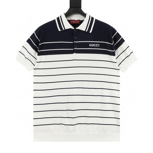 Gucci Jacquard Stripe Knit Polo Shirt front view